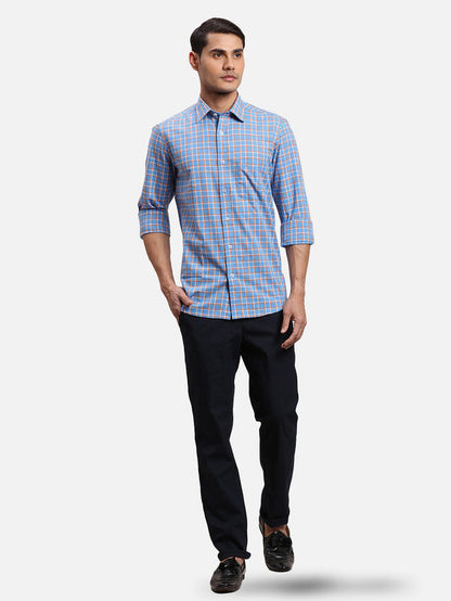 Colorplus Blue Checks Regular Fit Full Sleeve Cotton Shirt