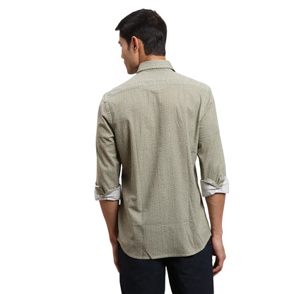 Men Green Regular Fit Print Cotton Full Sleeves Shirts