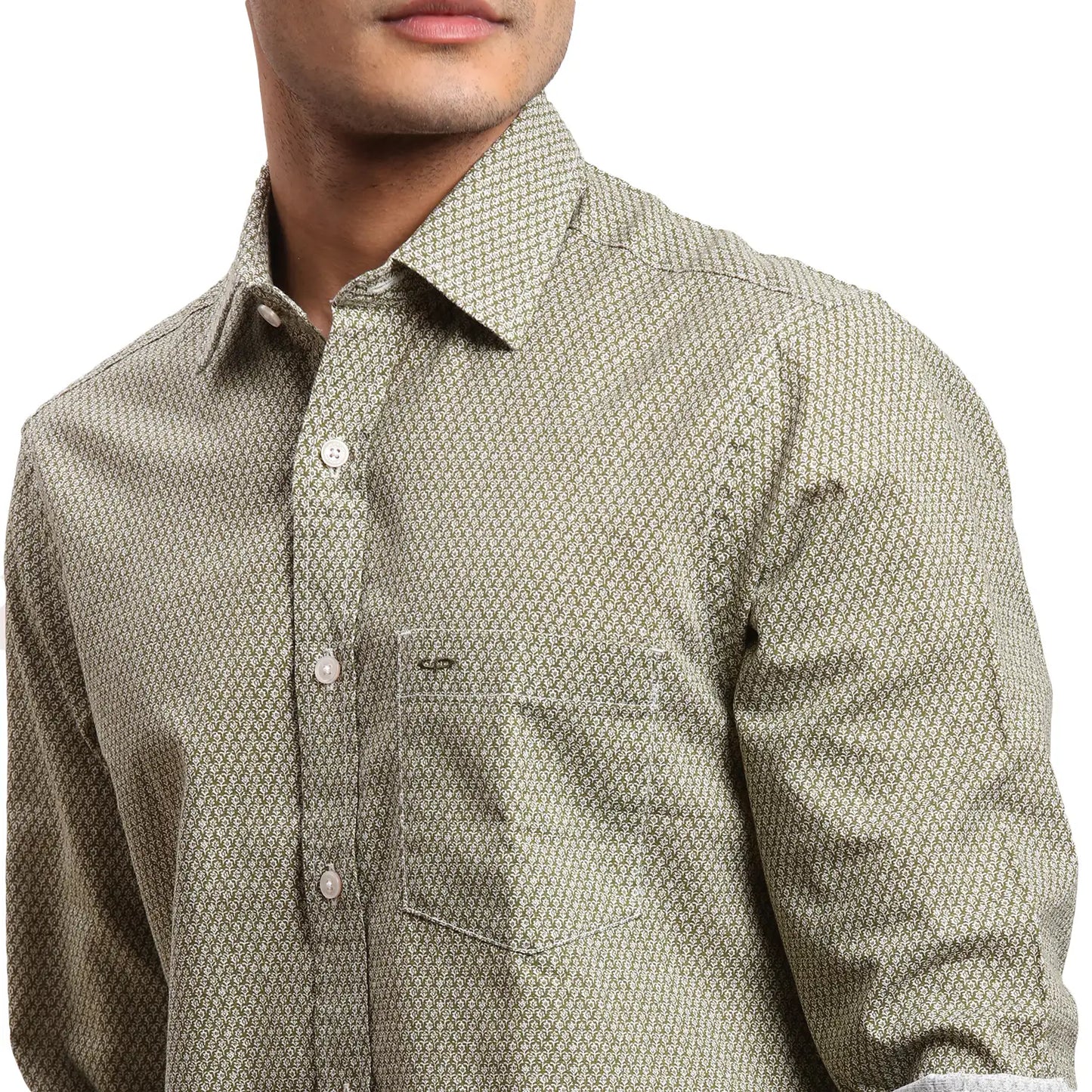 Men Green Regular Fit Print Cotton Full Sleeves Shirts