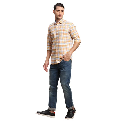 Men Yellow Regular Fit Checks Cotton Full Sleeves Shirts