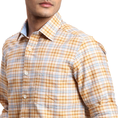 Men Yellow Regular Fit Checks Cotton Full Sleeves Shirts