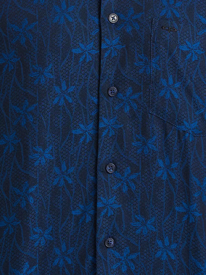 Men Blue Regular Fit Jacquard Cotton Full Sleeve Shirts