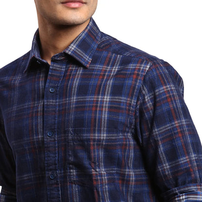Men Blue Regular Fit Checks Cotton Full Sleeves Shirts