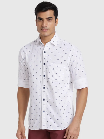 Men White Regular Fit Print  Cotton Full Sleeve  Shirts