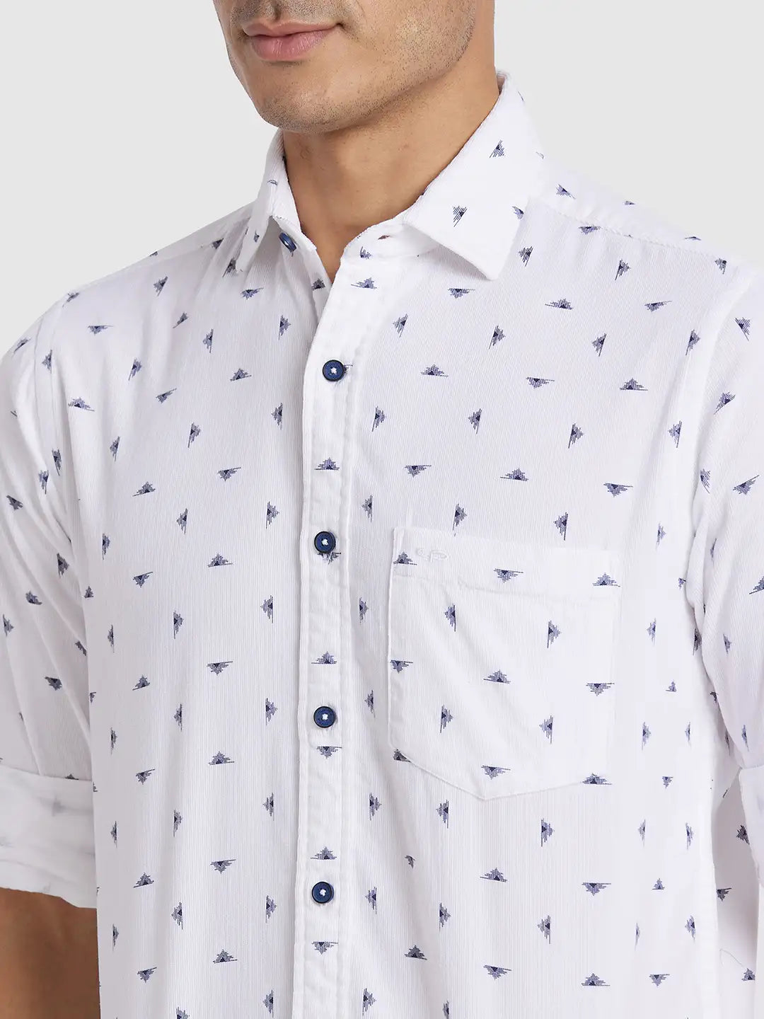 Men White Regular Fit Print  Cotton Full Sleeve  Shirts