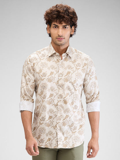 Colorplus Men Brown Printed Regular Fit Cotton Casual Shirt