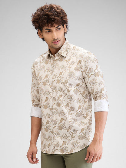 Colorplus Men Brown Printed Regular Fit Cotton Casual Shirt