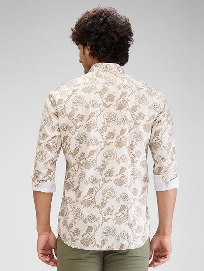 Colorplus Men Brown Printed Regular Fit Cotton Casual Shirt