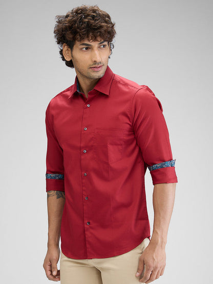 Colorplus Red Plain Regular Fit Cotton Casual Shirt