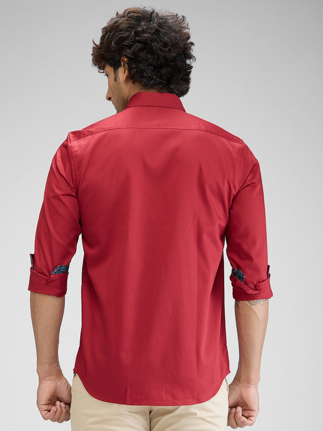 Colorplus Red Plain Regular Fit Cotton Casual Shirt