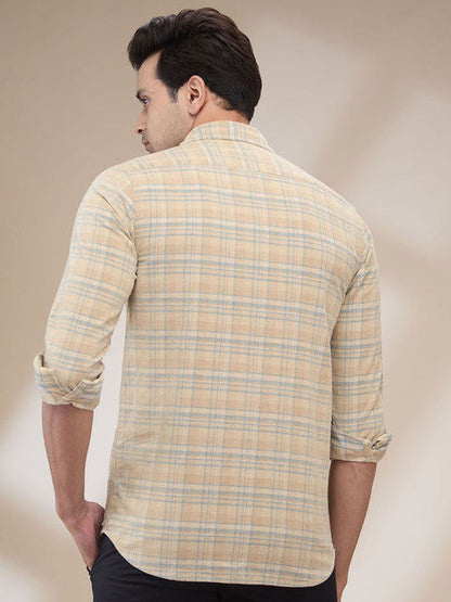 Colorplus Men Brown Checks Regular Fit Cotton Corduroy Casual Shirt