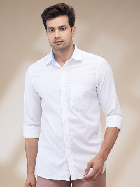Colorplus Men White Plain Regular Fit Cotton Casual Shirts