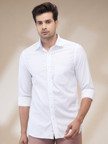 Colorplus Men White Plain Regular Fit Cotton Casual Shirts
