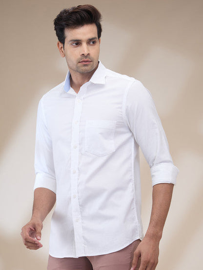 Colorplus Men White Plain Regular Fit Cotton Casual Shirts