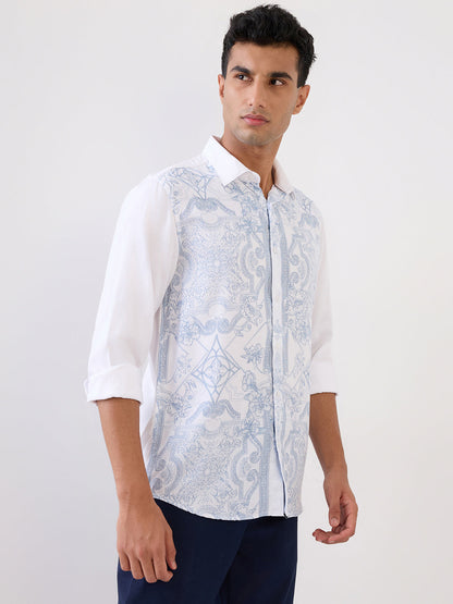 Colorplus Men Blue Printed Regular Fit Tencel Full Sleeve Casual Shirt