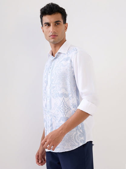 Colorplus Men Blue Printed Regular Fit Tencel Full Sleeve Casual Shirt