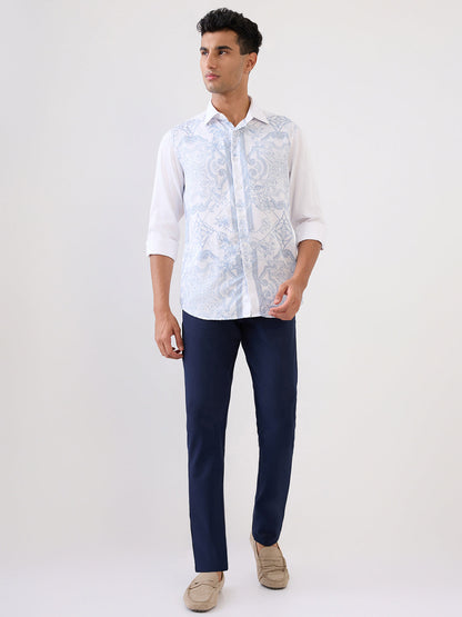Colorplus Men Blue Printed Regular Fit Tencel Full Sleeve Casual Shirt