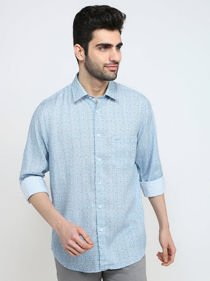 Colorplus Men Blue Printed Regular Fit Tencel Full Sleeve Casual Shirt