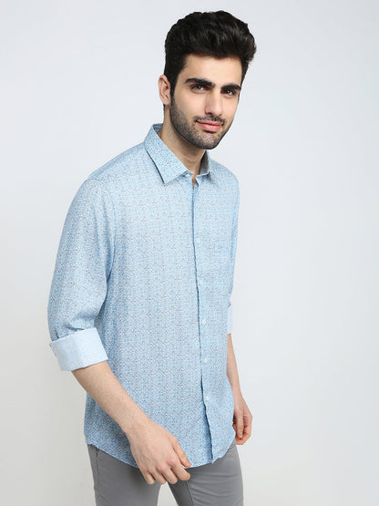 Colorplus Men Blue Printed Regular Fit Tencel Full Sleeve Casual Shirt
