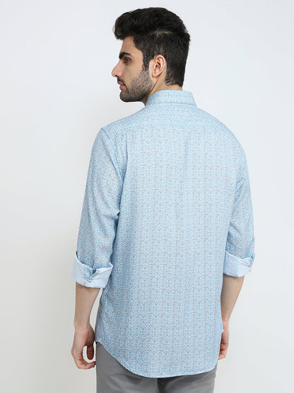 Colorplus Men Blue Printed Regular Fit Tencel Full Sleeve Casual Shirt