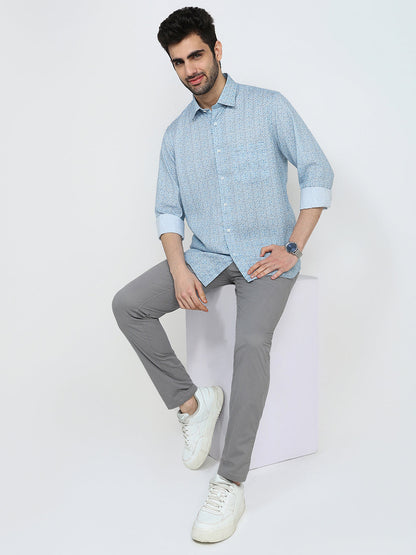 Colorplus Men Blue Printed Regular Fit Tencel Full Sleeve Casual Shirt