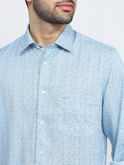Colorplus Men Blue Printed Regular Fit Tencel Full Sleeve Casual Shirt