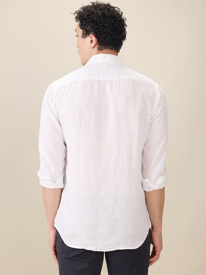 Colorplus Men White Jacquard Regular Fit Linen Blend Full Sleeve Casual Shirt