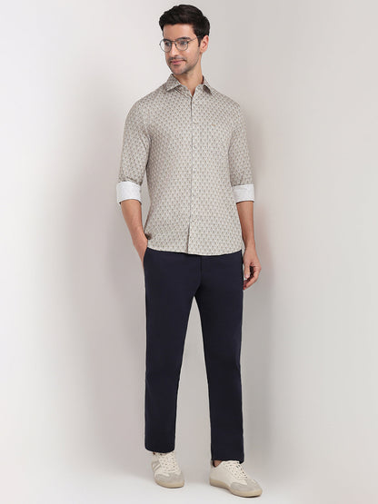 Colorplus Men Brown Printed Regular Fit Cotton Full Sleeve Casual Shirt