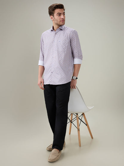 Colorplus Men Purple Printed Regular Fit Cotton Full Sleeve Casual Shirt