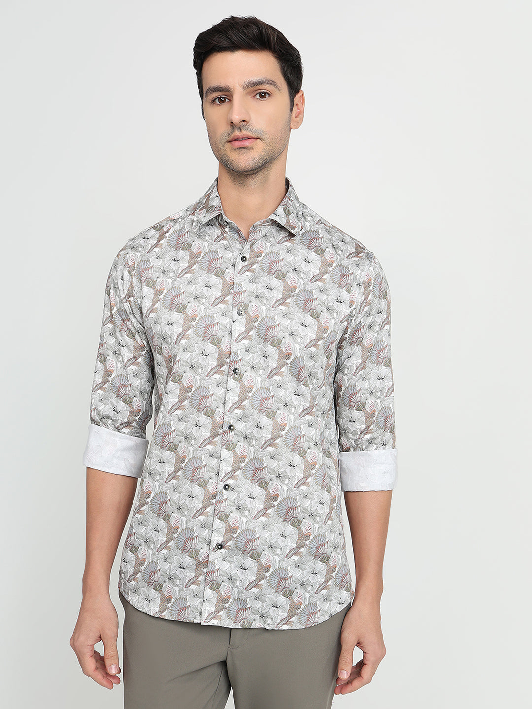 Colorplus Men Brown Printed Regular Fit Cotton Full Sleeve Casual Shirt