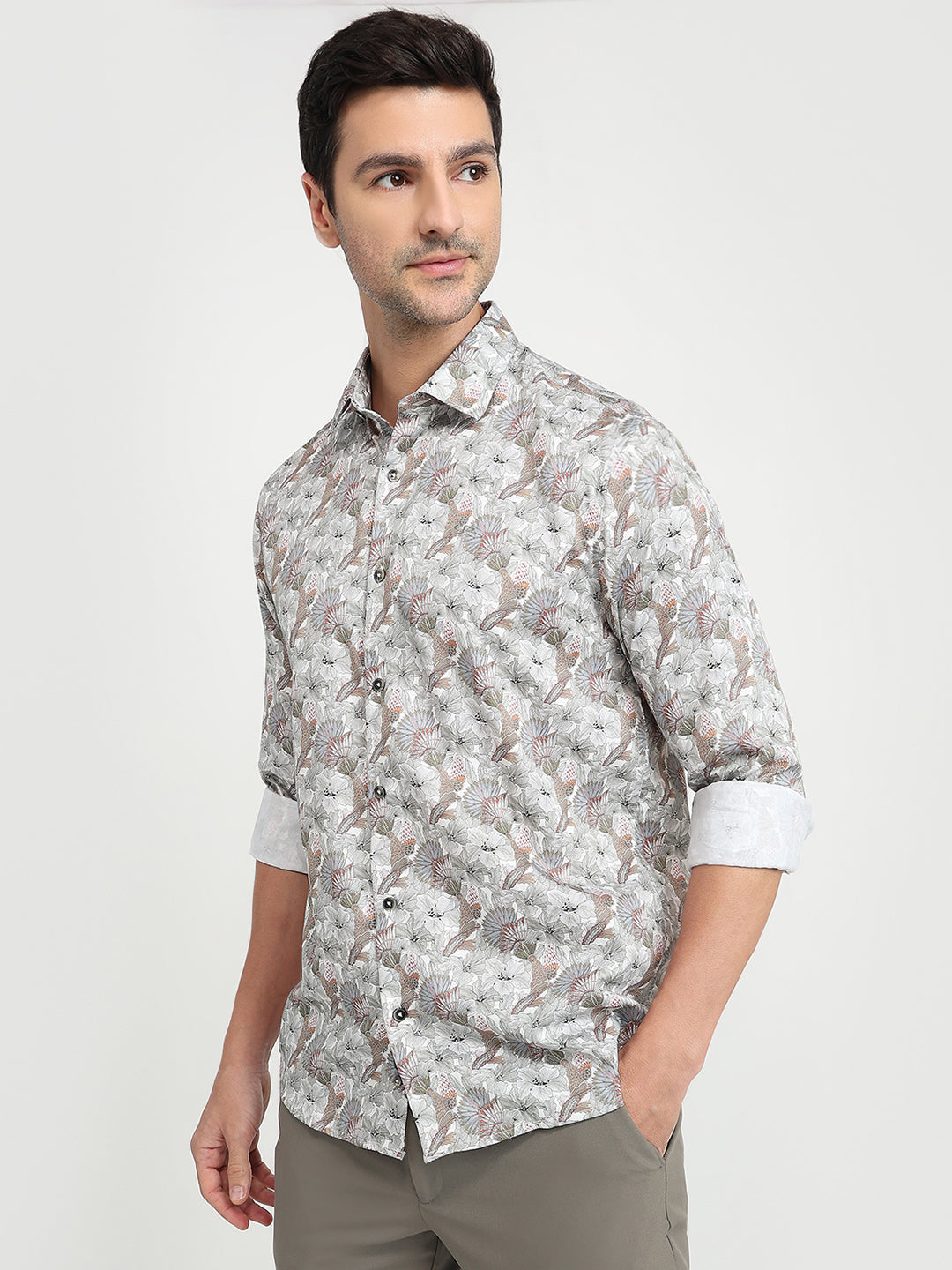 Colorplus Men Brown Printed Regular Fit Cotton Full Sleeve Casual Shirt