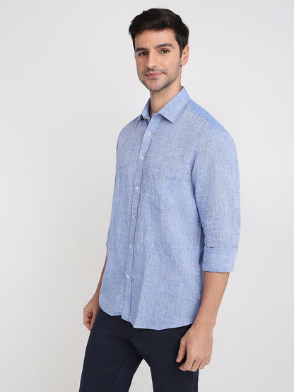 Colorplus Men Blue Solid Regular Fit Linen Full Sleeve Casual Shirt