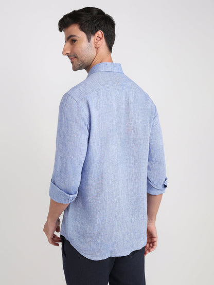 Colorplus Men Blue Solid Regular Fit Linen Full Sleeve Casual Shirt
