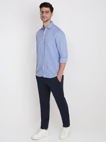 Colorplus Men Blue Solid Regular Fit Linen Full Sleeve Casual Shirt