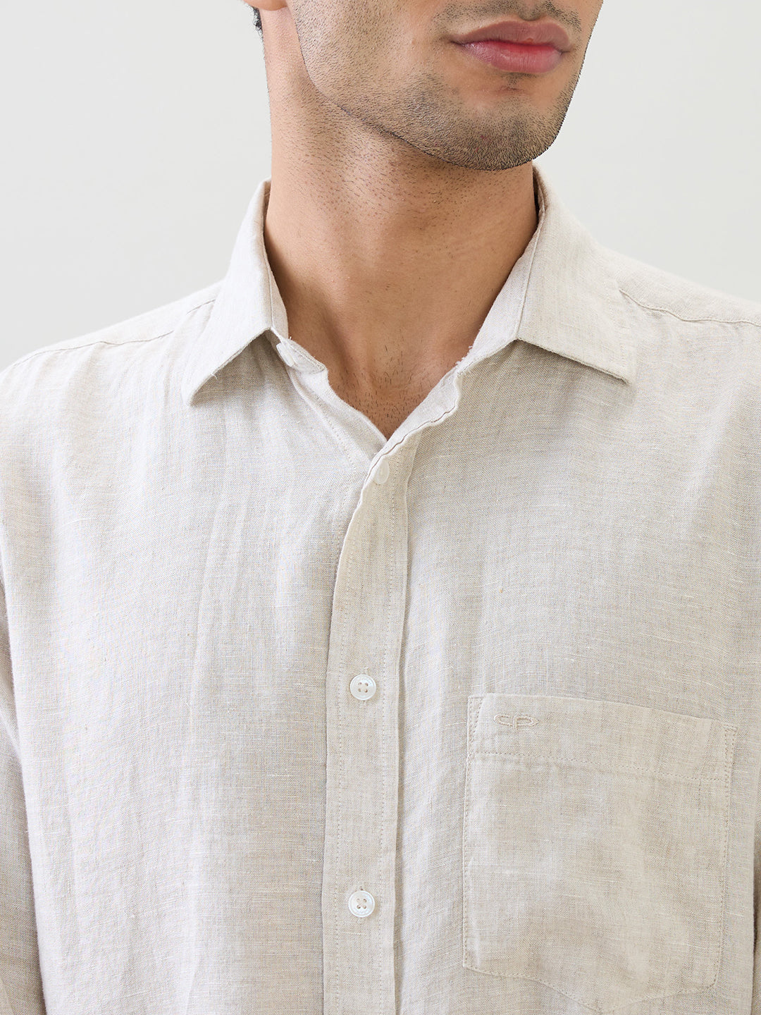 Colorplus Men Brown Solid Regular Fit Linen Full Sleeve Casual Shirt