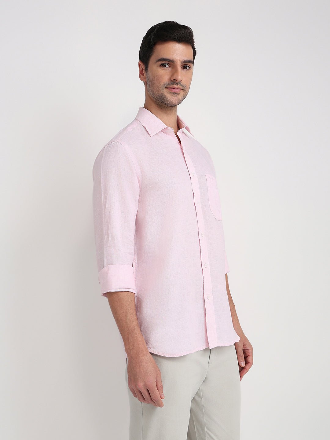 Colorplus Men Red Solid Regular Fit Linen Full Sleeve Casual Shirt