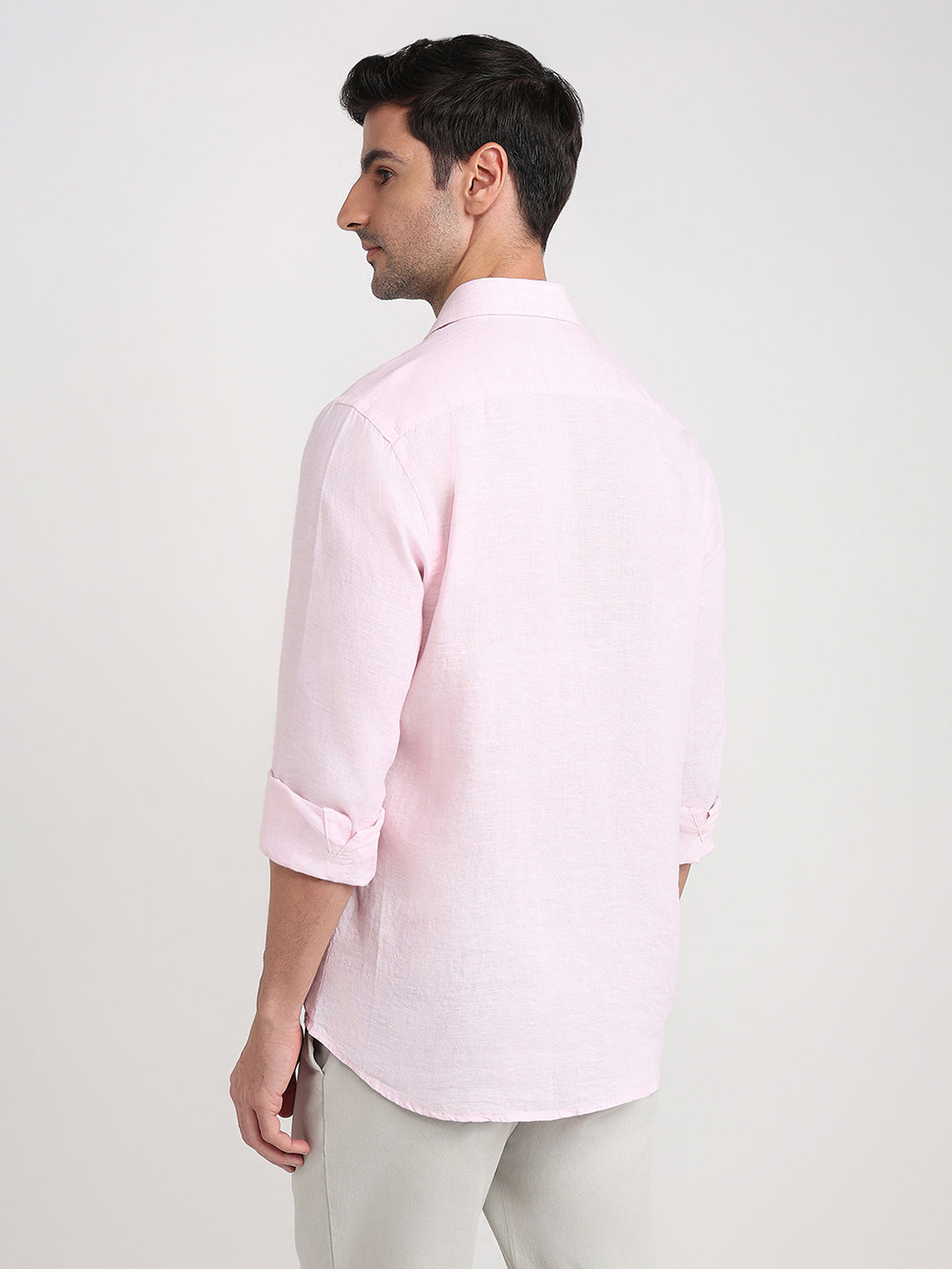 Colorplus Men Red Solid Regular Fit Linen Full Sleeve Casual Shirt