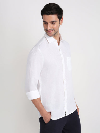 Colorplus Men White Solid Regular Fit Linen Full Sleeve Casual Shirt