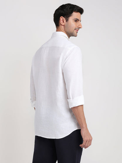 Colorplus Men White Solid Regular Fit Linen Full Sleeve Casual Shirt