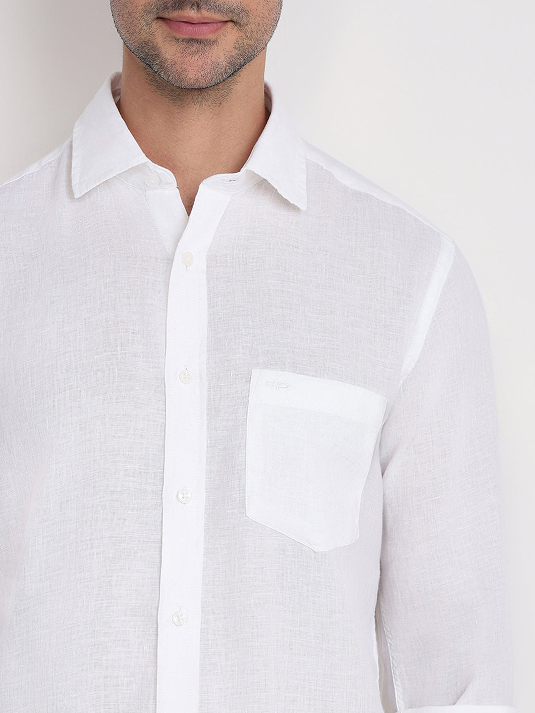 Colorplus Men White Solid Regular Fit Linen Full Sleeve Casual Shirt