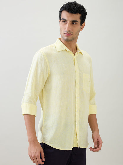 Colorplus Men Yellow Solid Regular Fit Linen Full Sleeve Casual Shirt