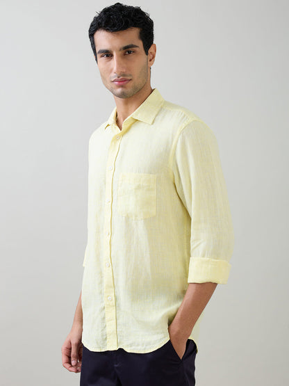 Colorplus Men Yellow Solid Regular Fit Linen Full Sleeve Casual Shirt