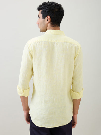 Colorplus Men Yellow Solid Regular Fit Linen Full Sleeve Casual Shirt