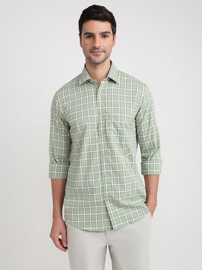 Colorplus Men Green Checks Regular Fit Cotton Full Sleeve Casual Shirt