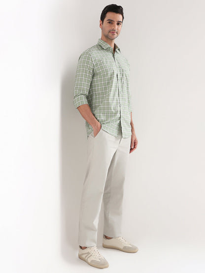 Colorplus Men Green Checks Regular Fit Cotton Full Sleeve Casual Shirt