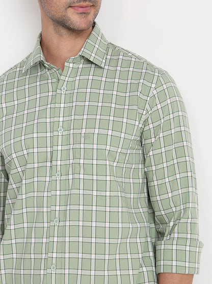 Colorplus Men Green Checks Regular Fit Cotton Full Sleeve Casual Shirt