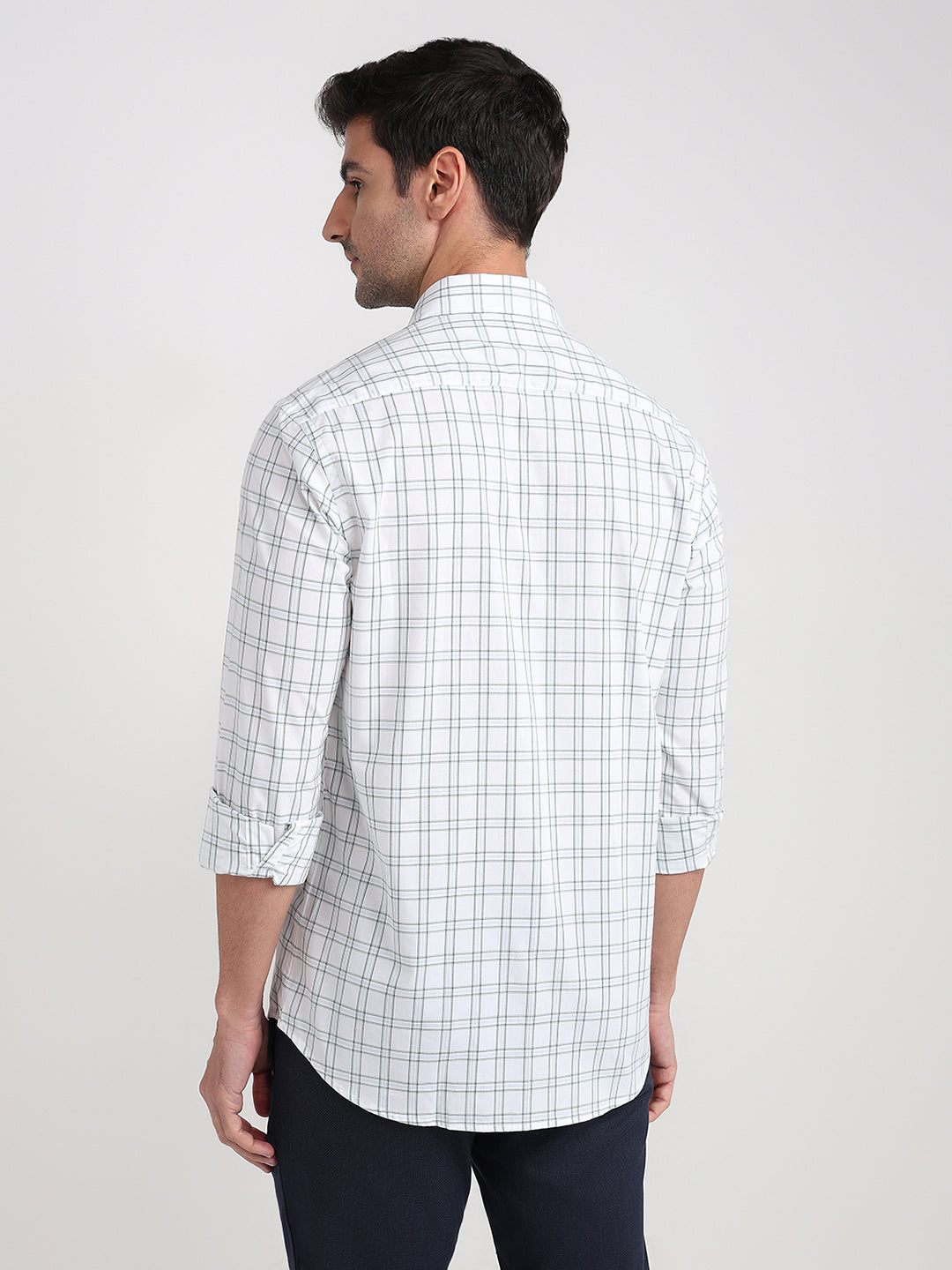 Colorplus Men White Checks Regular Fit Cotton Full Sleeve Casual Shirt