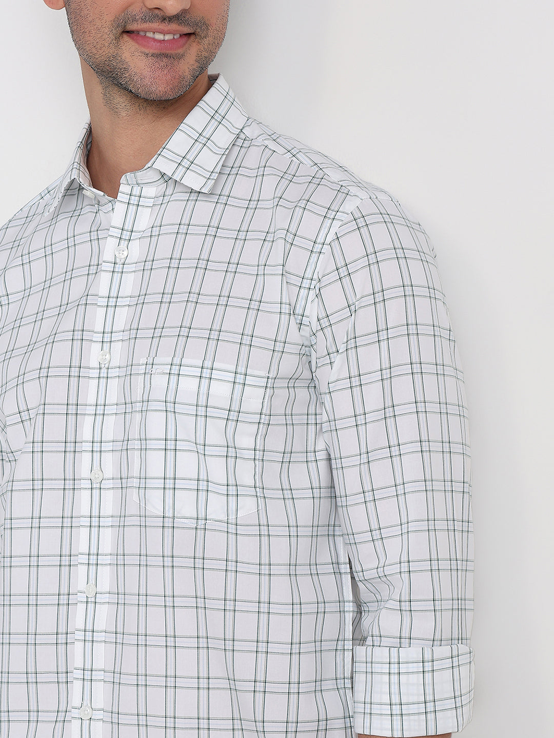 Colorplus Men White Checks Regular Fit Cotton Full Sleeve Casual Shirt