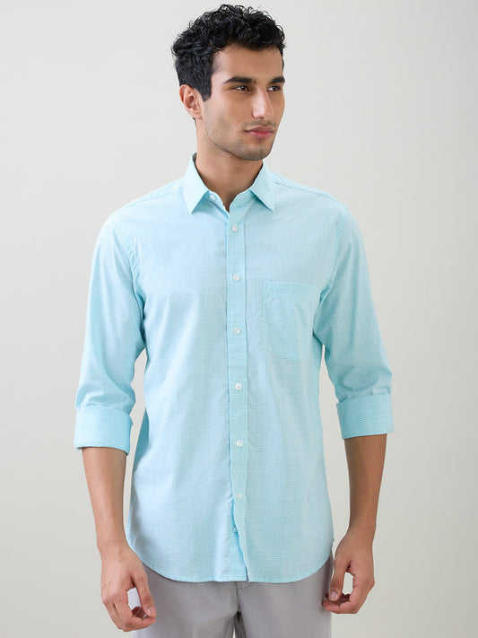 Colorplus Men Green Checks Regular Fit Cotton Full Sleeve Casual Shirt