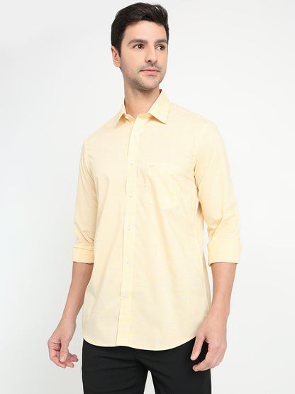 Colorplus Men Yellow Checks Regular Fit Cotton Full Sleeve Casual Shirt
